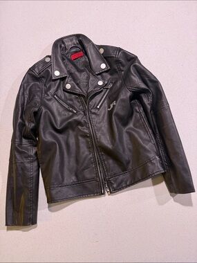 Black Faux Leather Moto Jacket with Silver Hardware